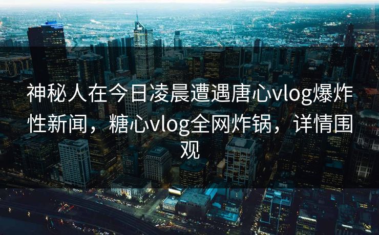 神秘人在今日凌晨遭遇唐心vlog爆炸性新闻，糖心vlog全网炸锅，详情围观