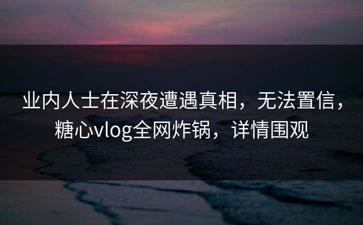 业内人士在深夜遭遇真相，无法置信，糖心vlog全网炸锅，详情围观