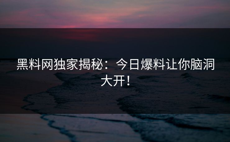 黑料网独家揭秘：今日爆料让你脑洞大开！