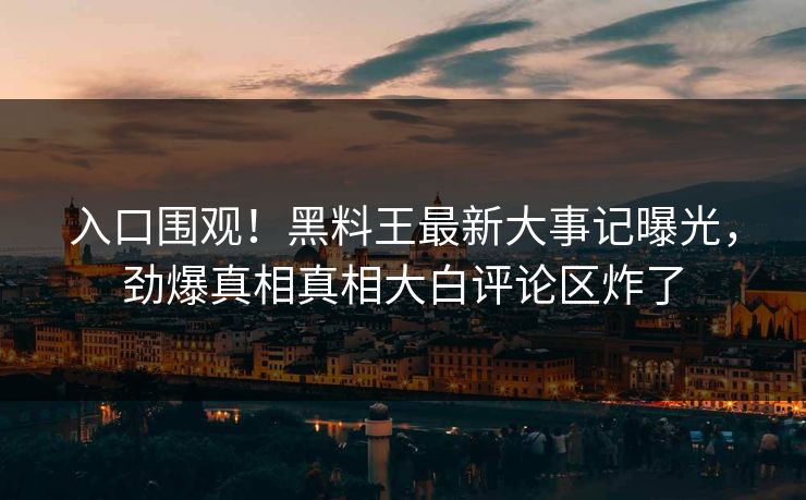 入口围观！黑料王最新大事记曝光，劲爆真相真相大白评论区炸了