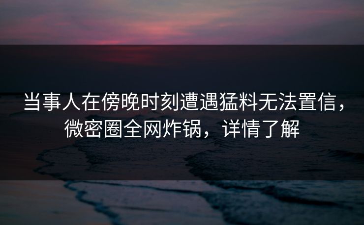 当事人在傍晚时刻遭遇猛料无法置信，微密圈全网炸锅，详情了解