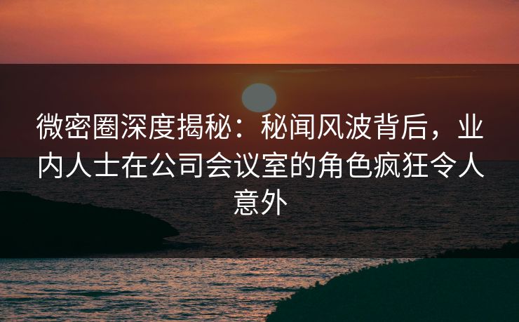 微密圈深度揭秘：秘闻风波背后，业内人士在公司会议室的角色疯狂令人意外